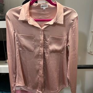Superdown Blush Satin Button Down Shirt